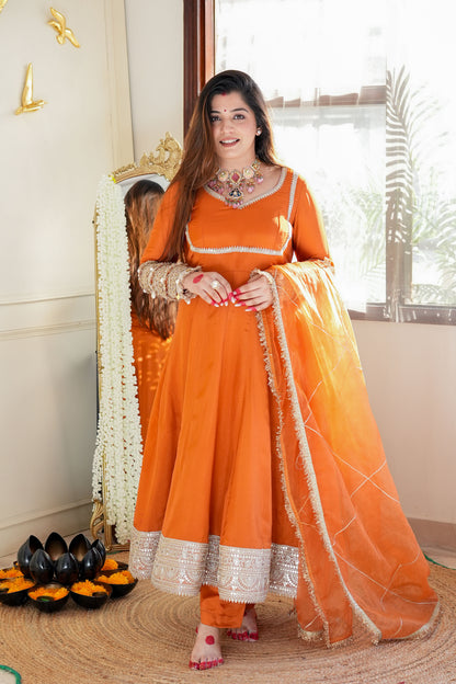 Hayaat Rust Anarkali Suit Set