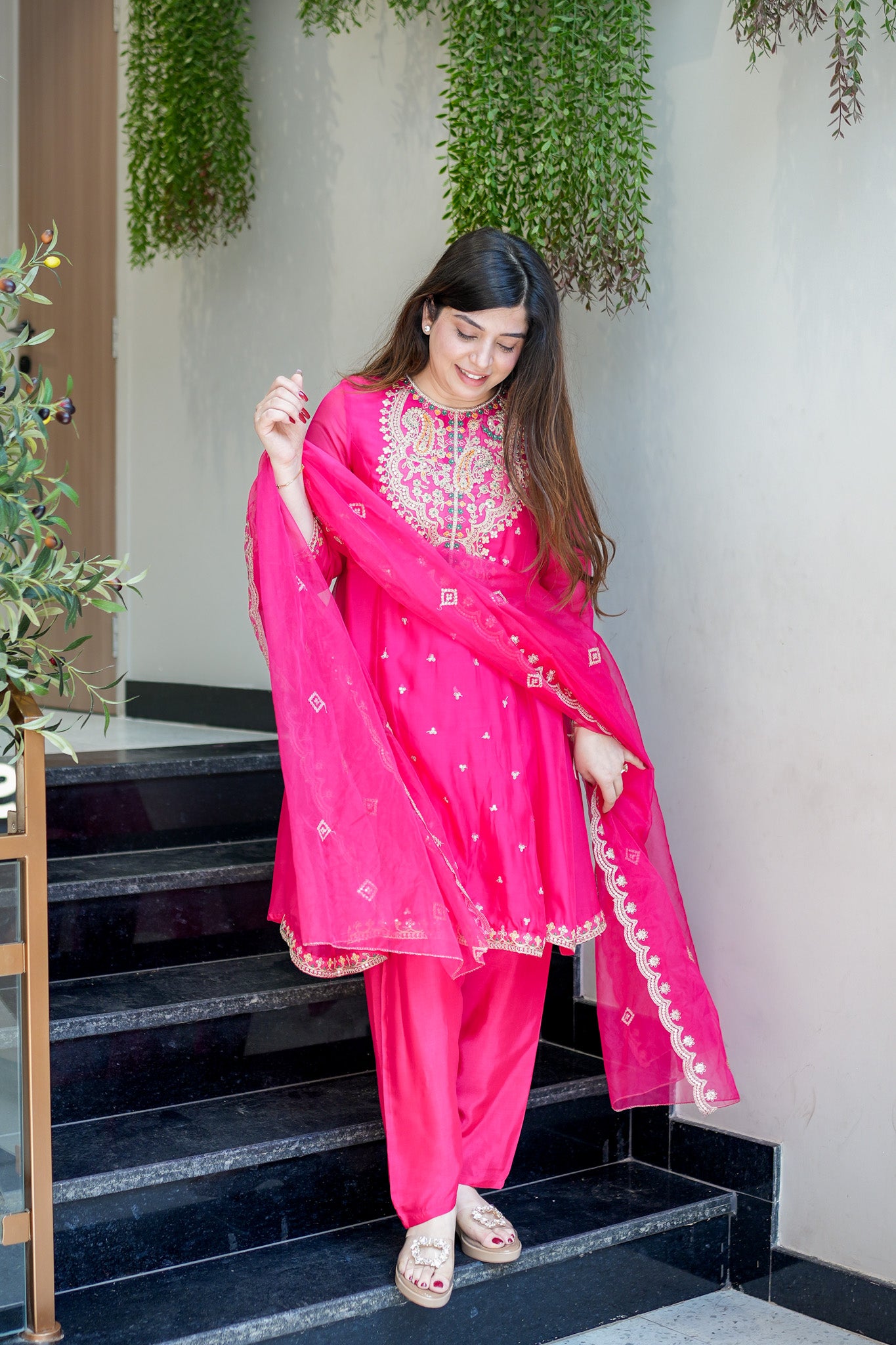 Vishira Embroidered Short Anarkali Suit Set