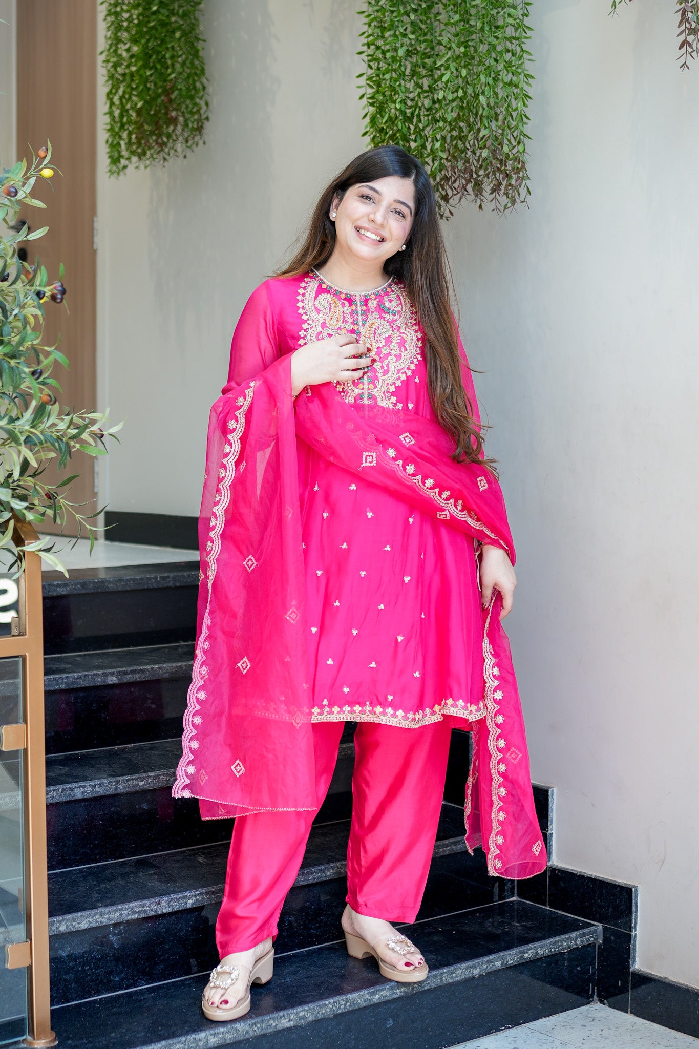 Vishira Embroidered Short Anarkali Suit Set