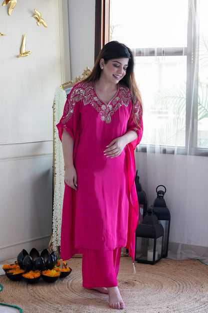 Farina Pink Embroidred Kaftan Set