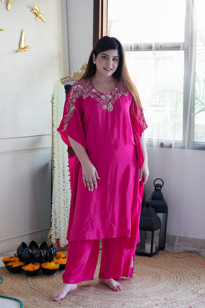 Farina Pink Embroidred Kaftan Set