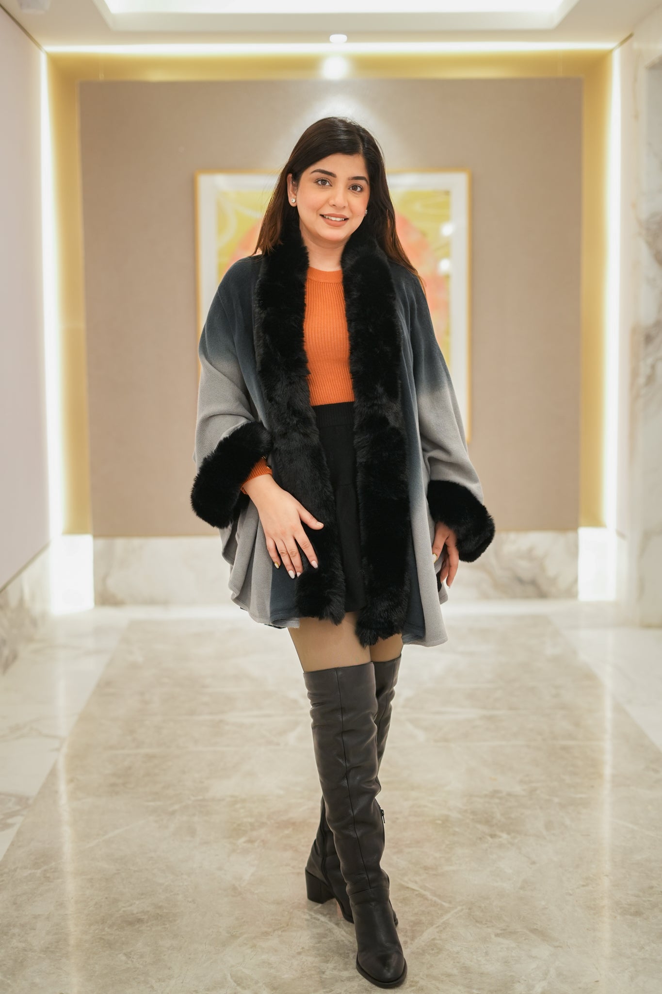 Alina Woollen Fur Cape