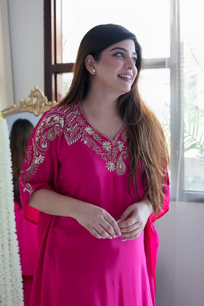 Farina Pink Embroidred Kaftan Set