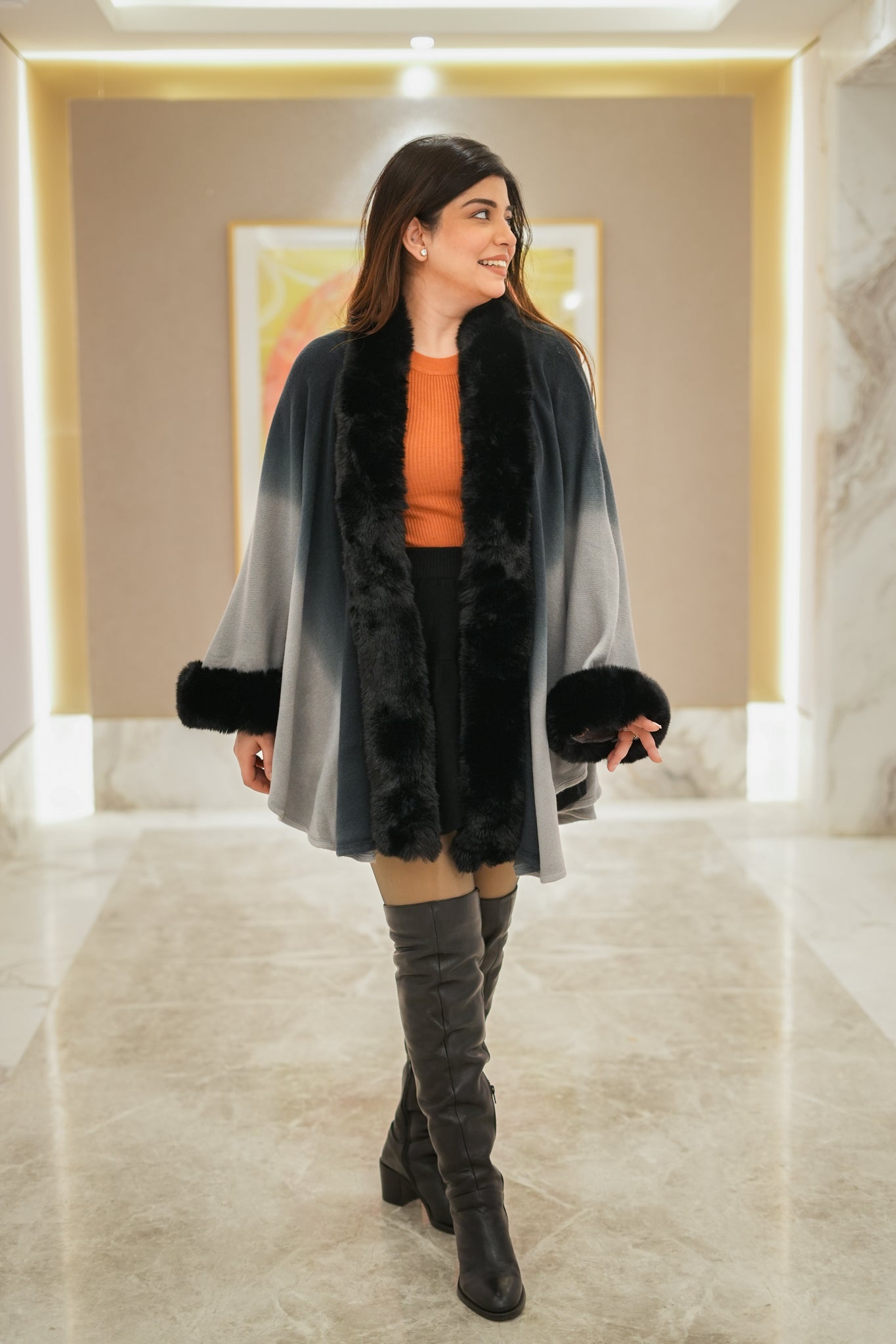 Alina Woollen Fur Cape