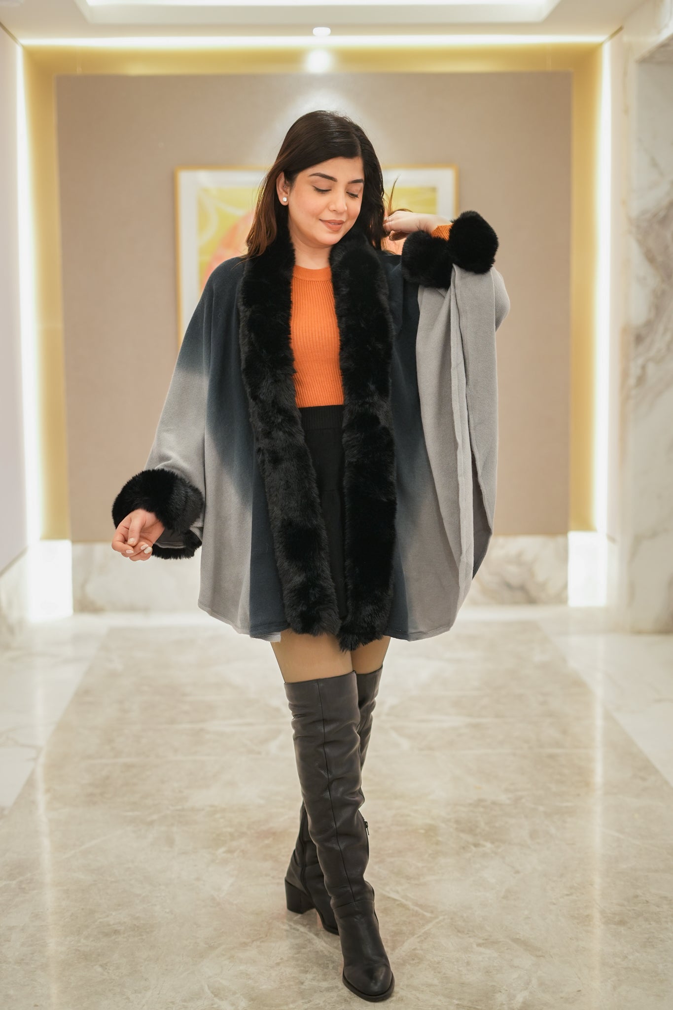 Alina Woollen Fur Cape