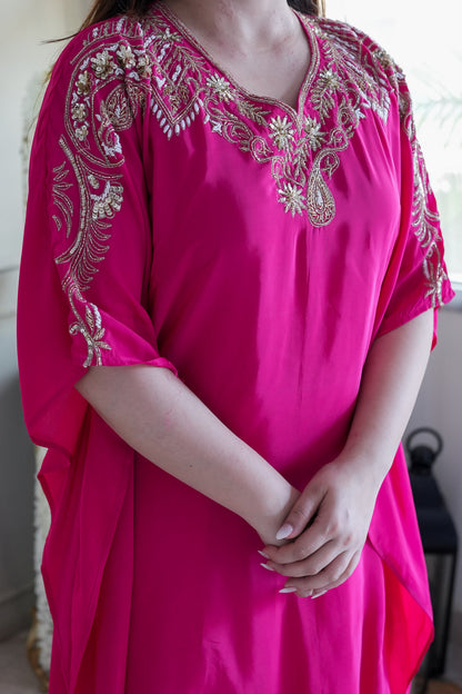 Farina Pink Embroidred Kaftan Set