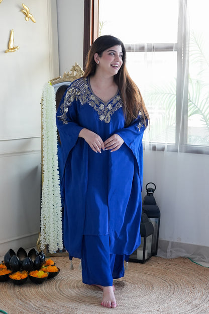 Farina Blue Embroidred Kaftan Set