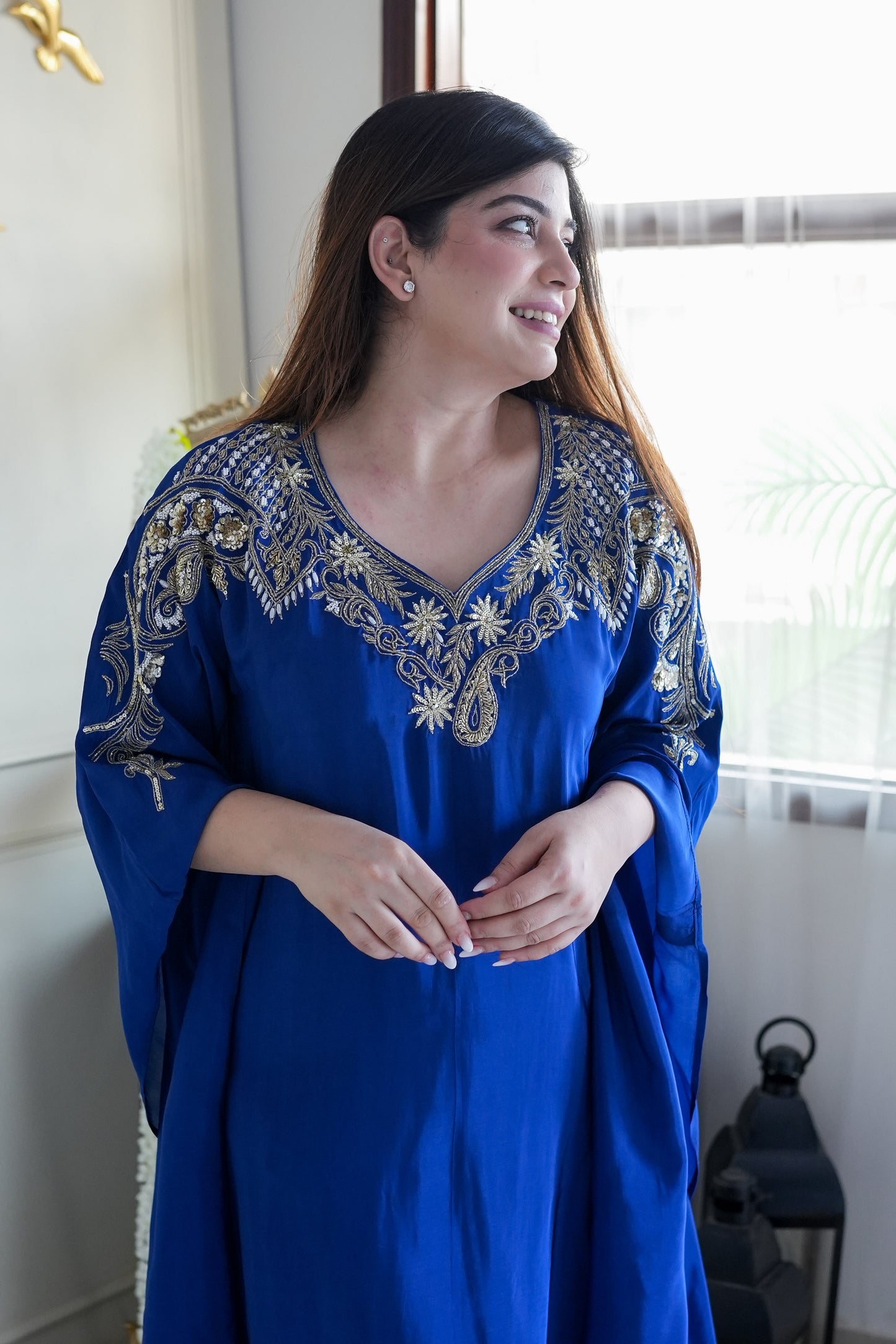 Farina Blue Embroidred Kaftan Set