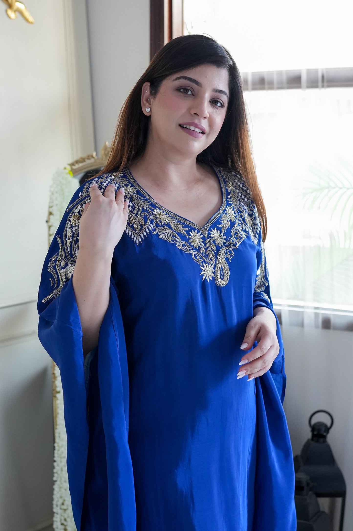 Farina Blue Embroidred Kaftan Set