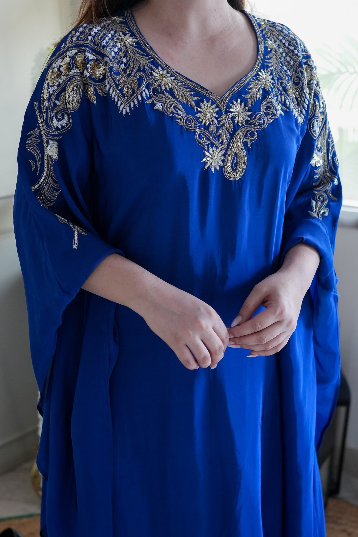 Farina Blue Embroidred Kaftan Set