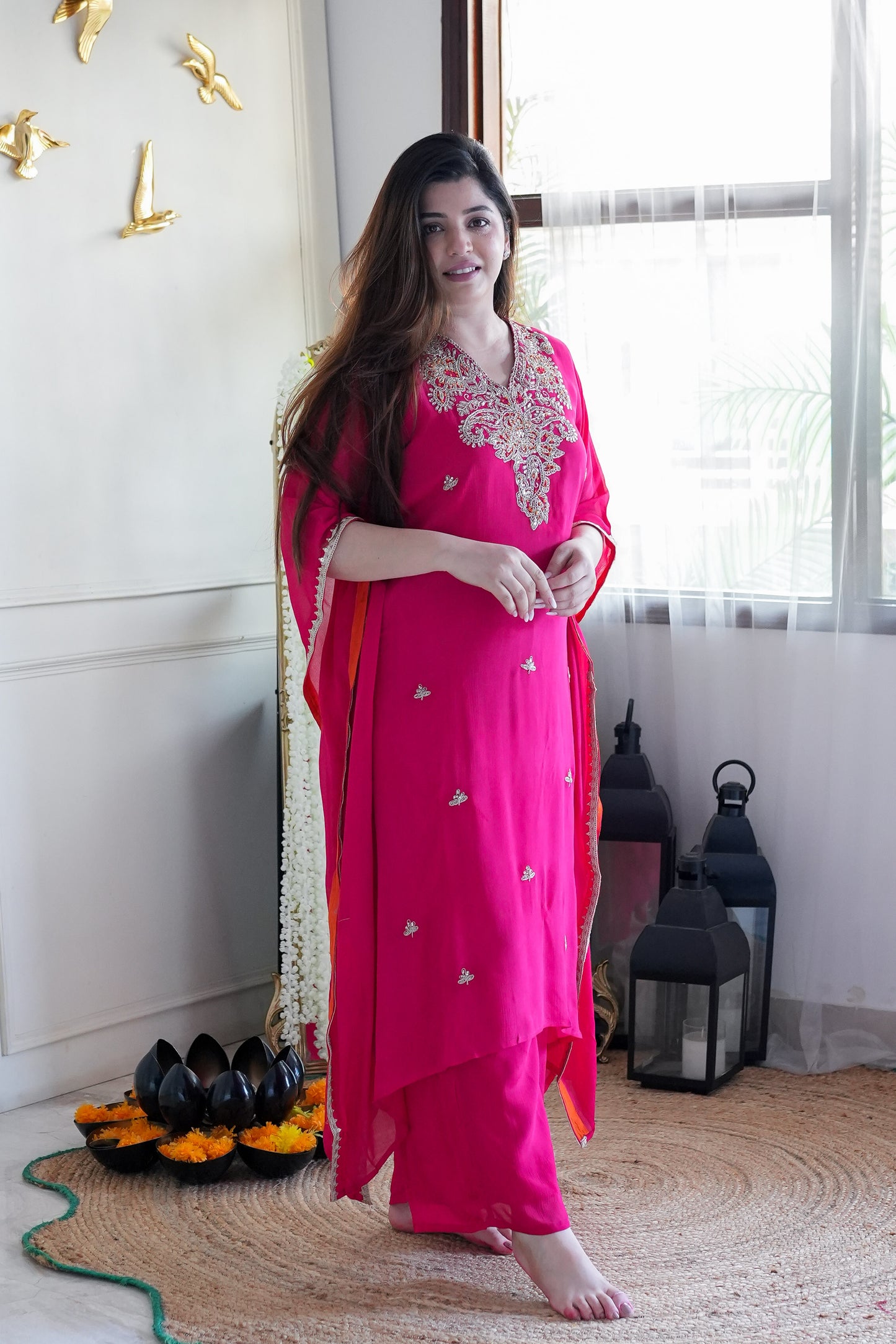 Bageecha Pink Embroidered Kaftan Set