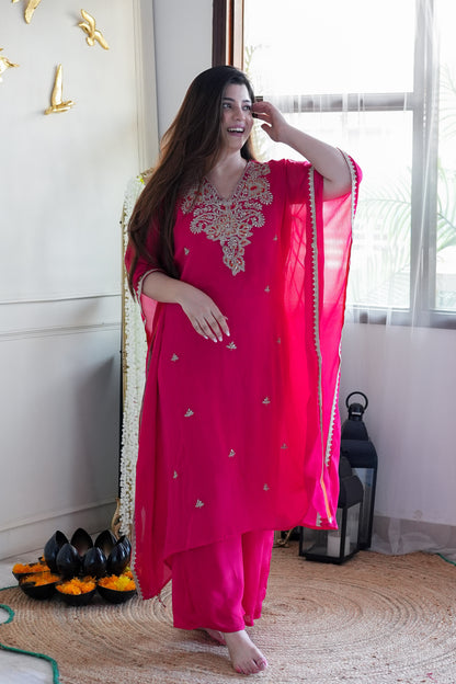 Bageecha Pink Embroidered Kaftan Set