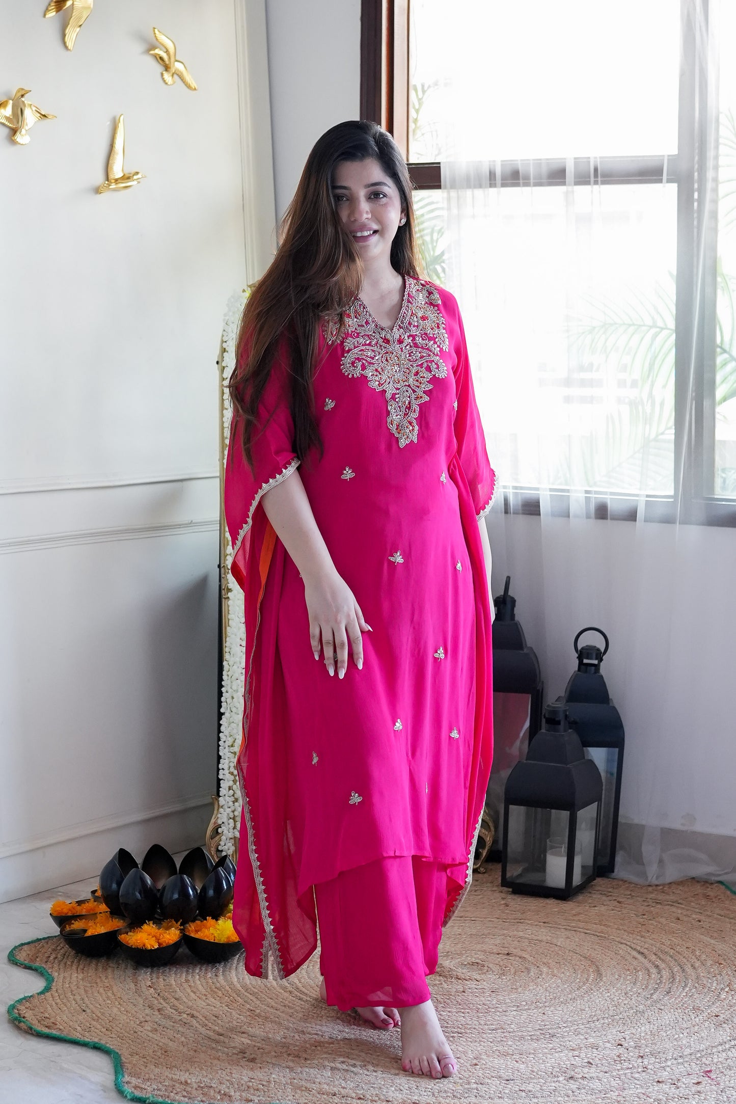 Bageecha Pink Embroidered Kaftan Set