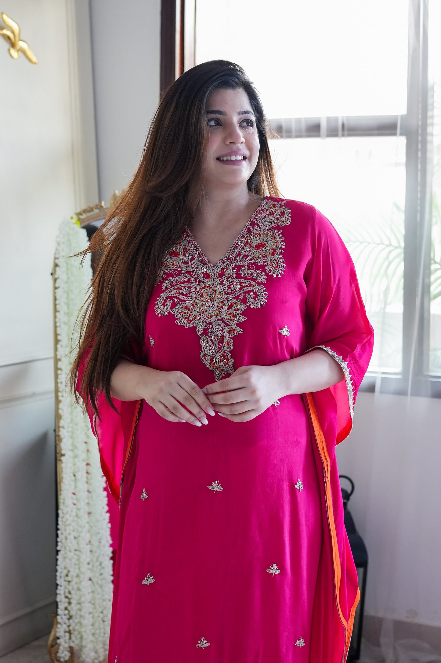 Bageecha Pink Embroidered Kaftan Set