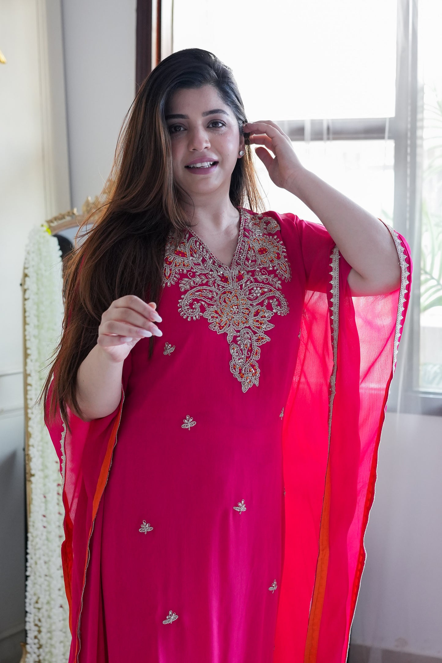 Bageecha Pink Embroidered Kaftan Set