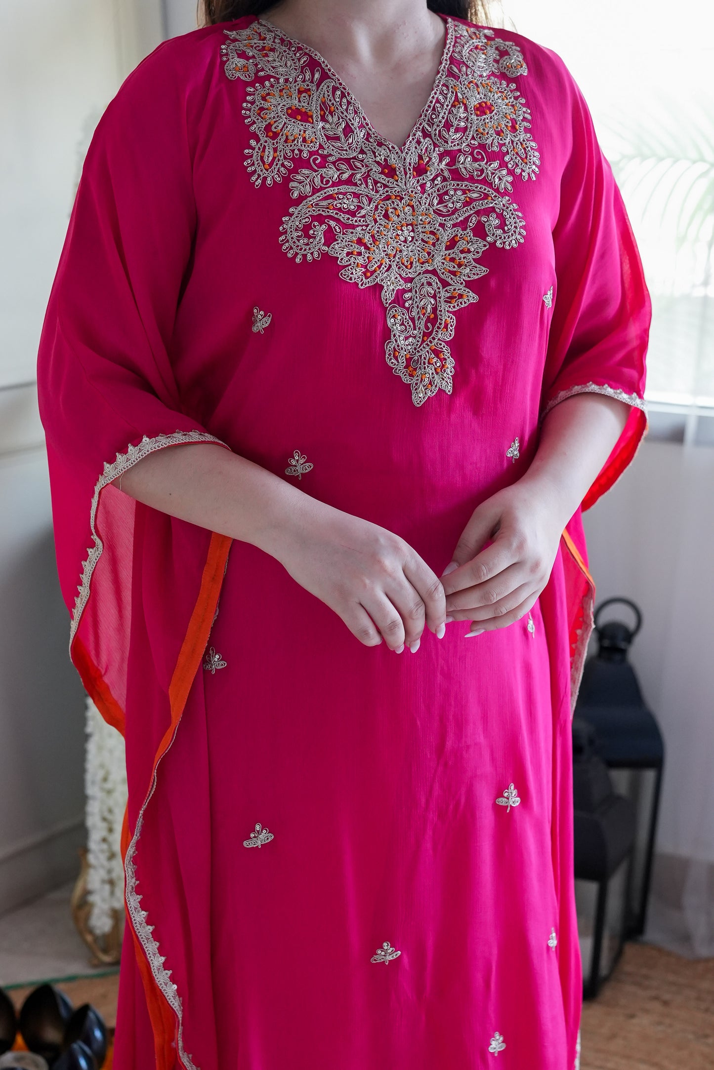 Bageecha Pink Embroidered Kaftan Set