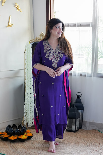 Bageecha Purple Embroidred Kaftan