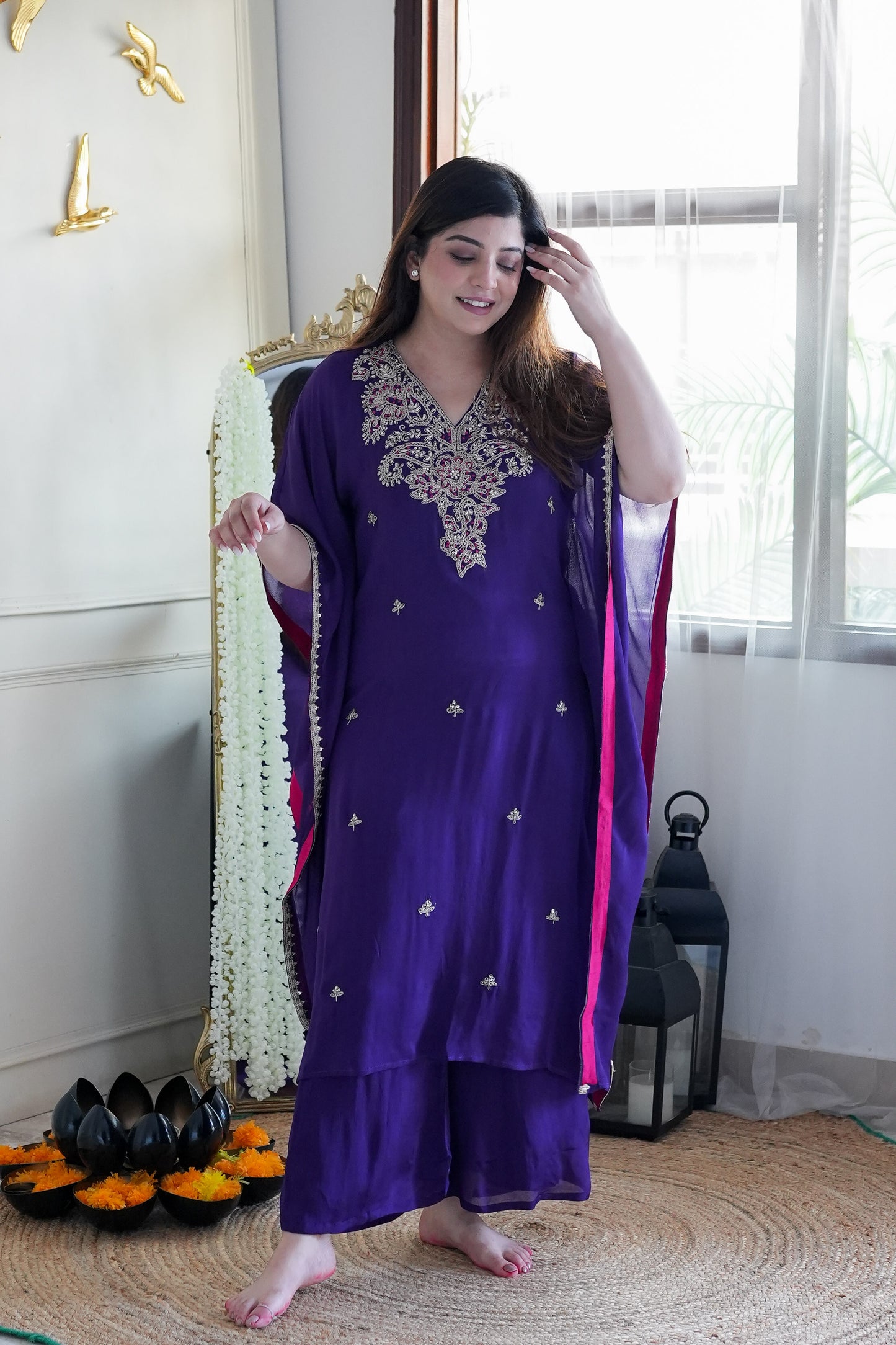 Bageecha Purple Embroidred Kaftan