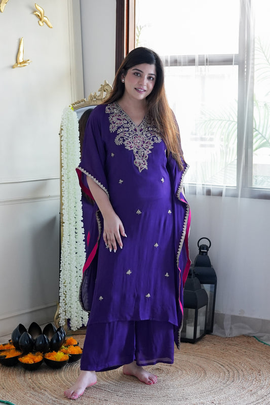 Bageecha Purple Embroidred Kaftan