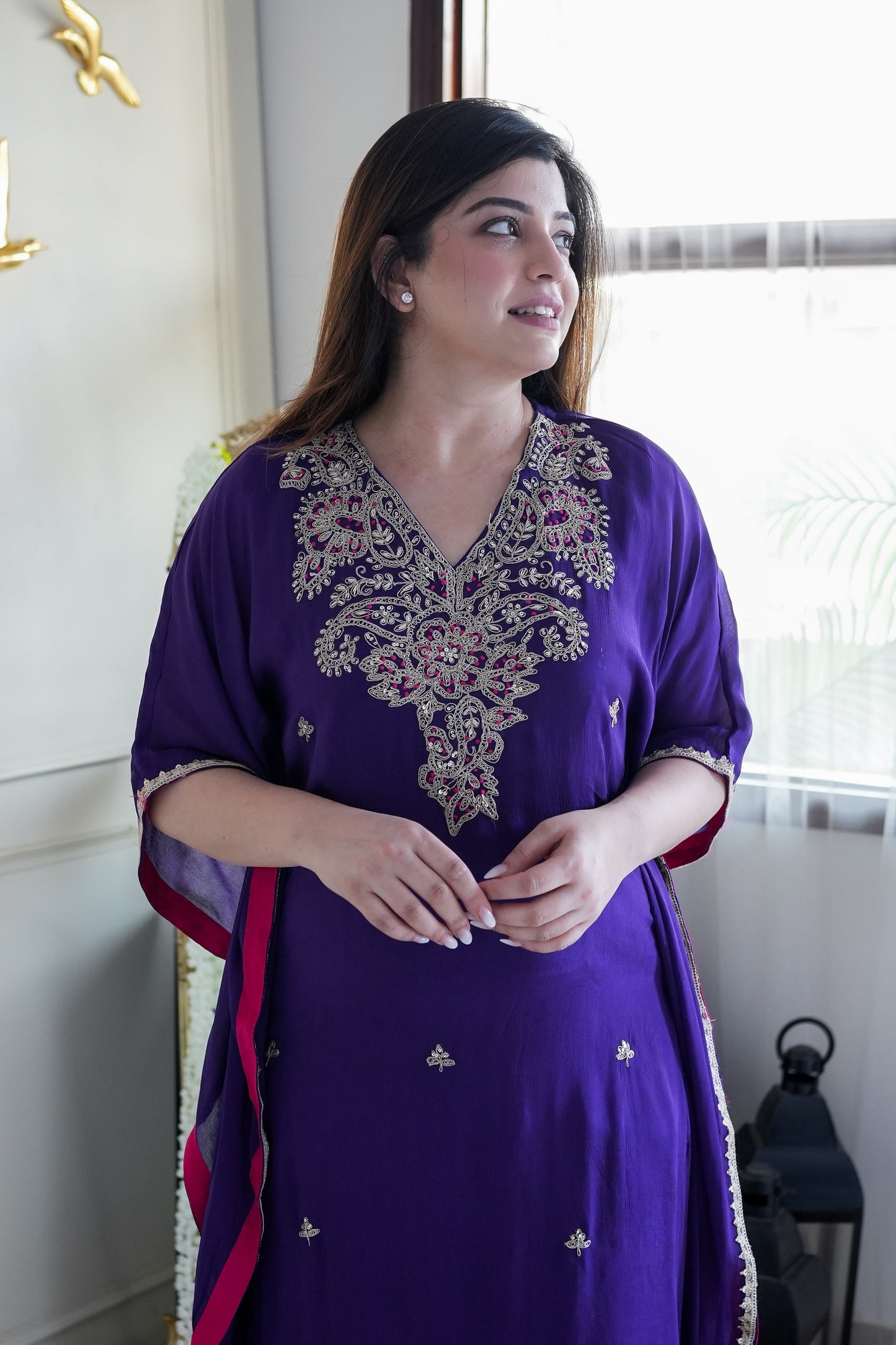 Bageecha Purple Embroidred Kaftan