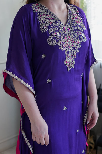 Bageecha Purple Embroidred Kaftan