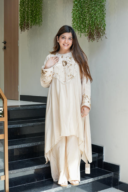 Anam Beige Embroidered Detailing Co ord Set