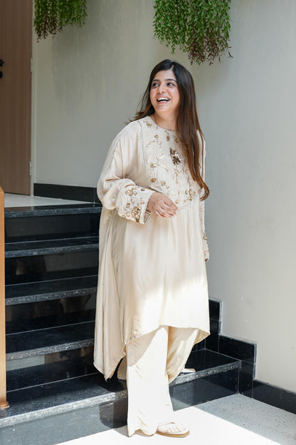 Anam Beige Embroidered Detailing Co ord Set