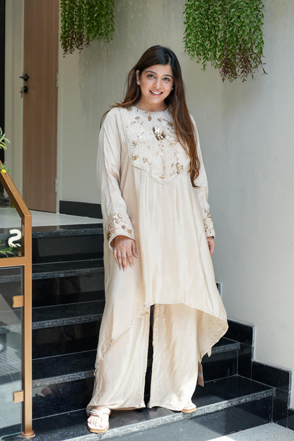Anam Beige Embroidered Detailing Co ord Set