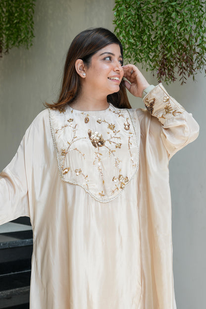 Anam Beige Embroidered Detailing Co ord Set
