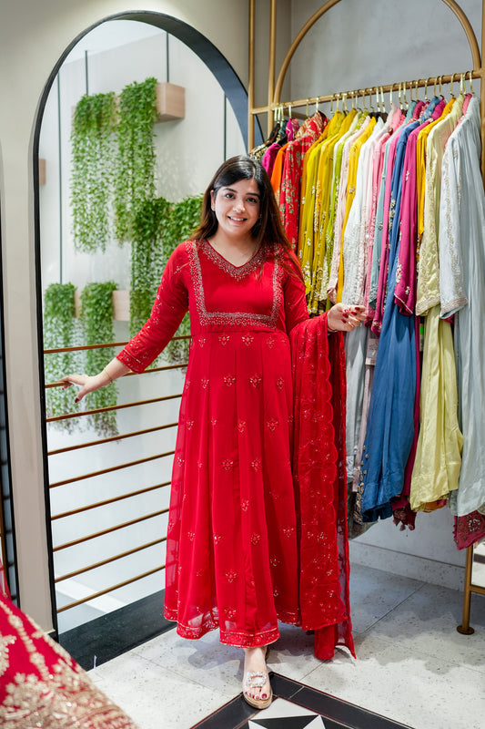 Saanviya Embroidered Anarkali Suit Set