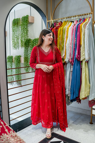 Saanviya Embroidered Anarkali Suit Set