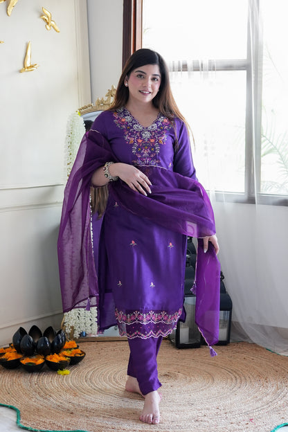 Reeth Purple Embroidered Suit Set