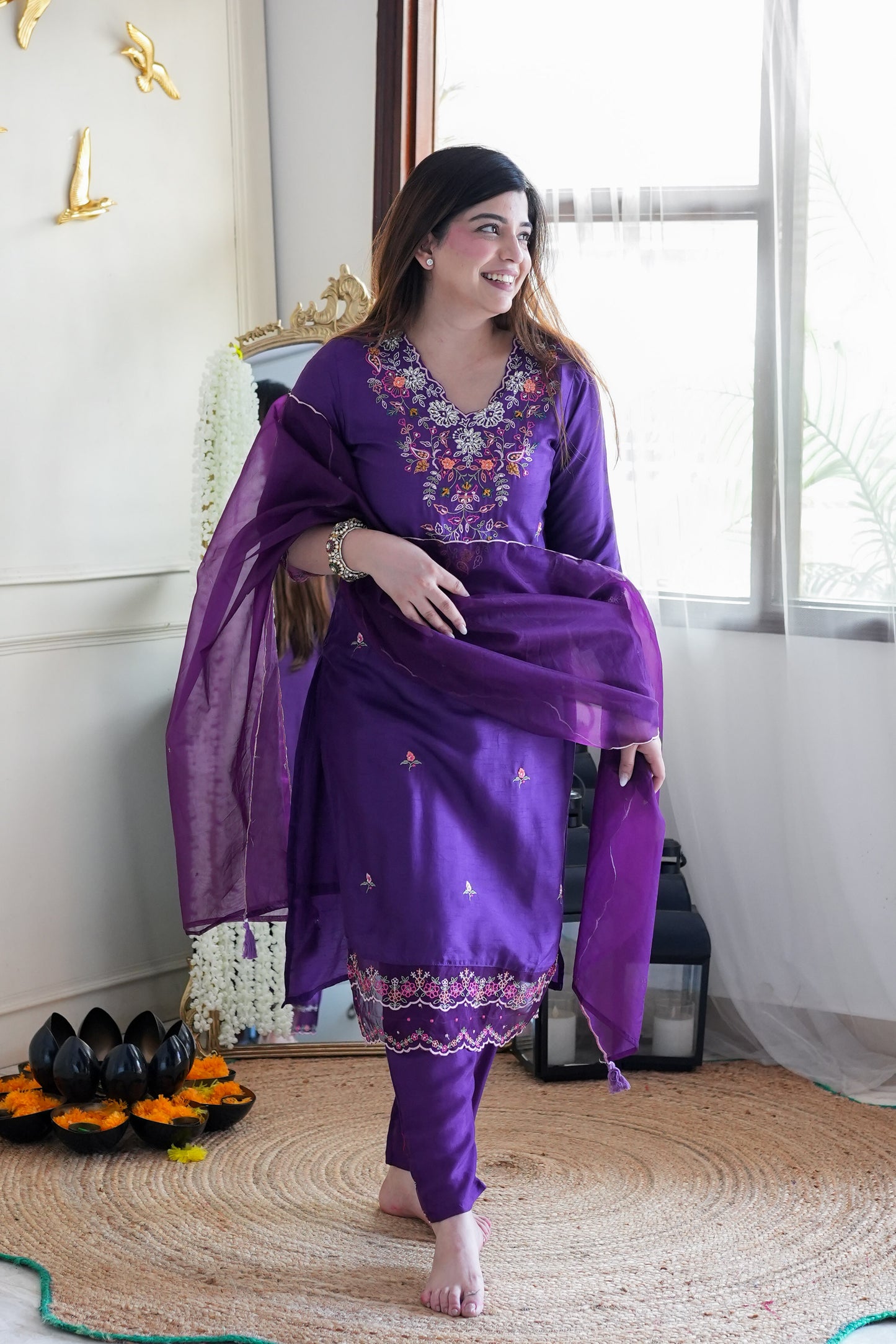 Reeth Purple Embroidered Suit Set