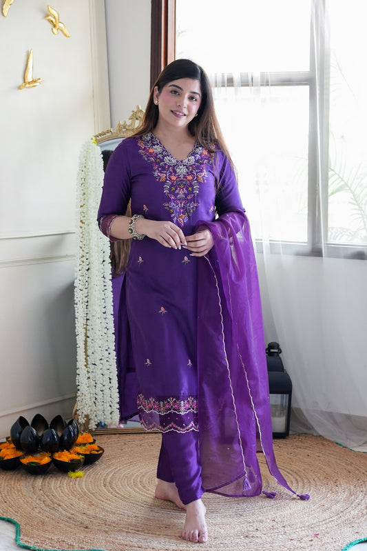 Reeth Purple Embroidered Suit Set