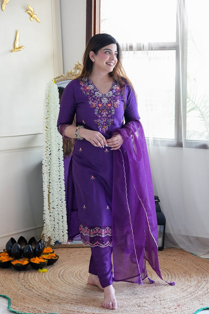 Reeth Purple Embroidered Suit Set