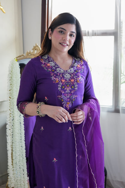 Reeth Purple Embroidered Suit Set