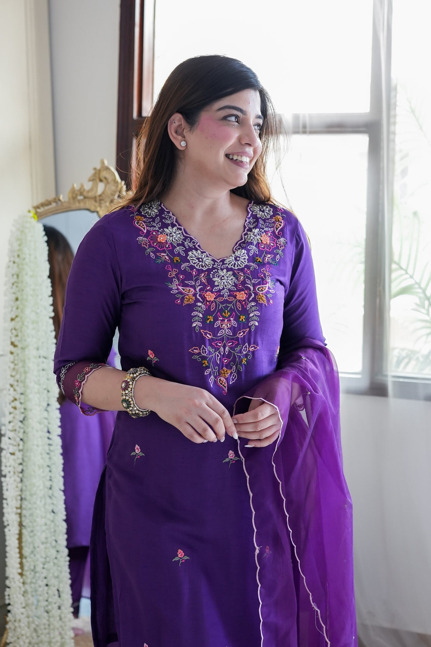 Reeth Purple Embroidered Suit Set