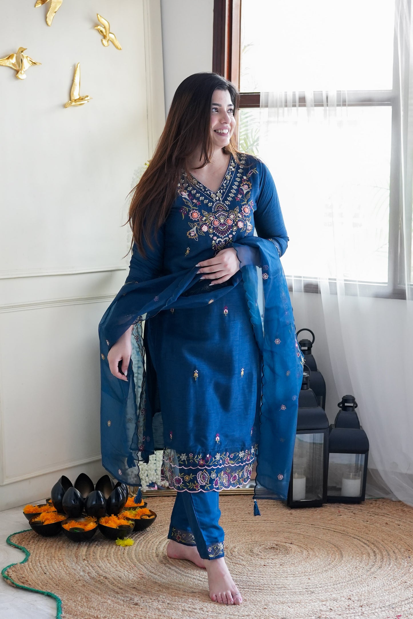 Reeth Blue Embroidred Suit Set