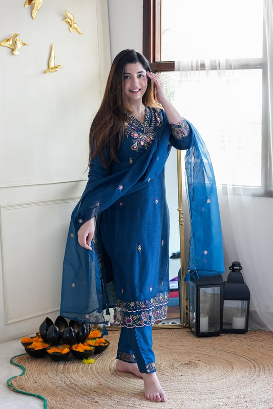 Reeth Blue Embroidred Suit Set