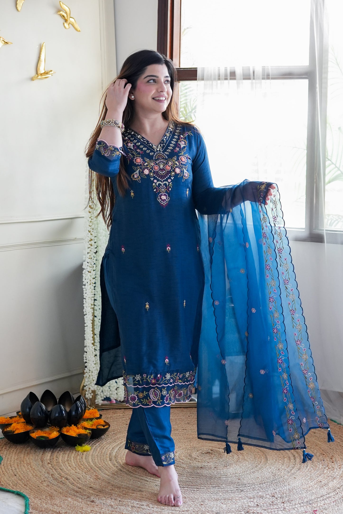 Reeth Blue Embroidred Suit Set