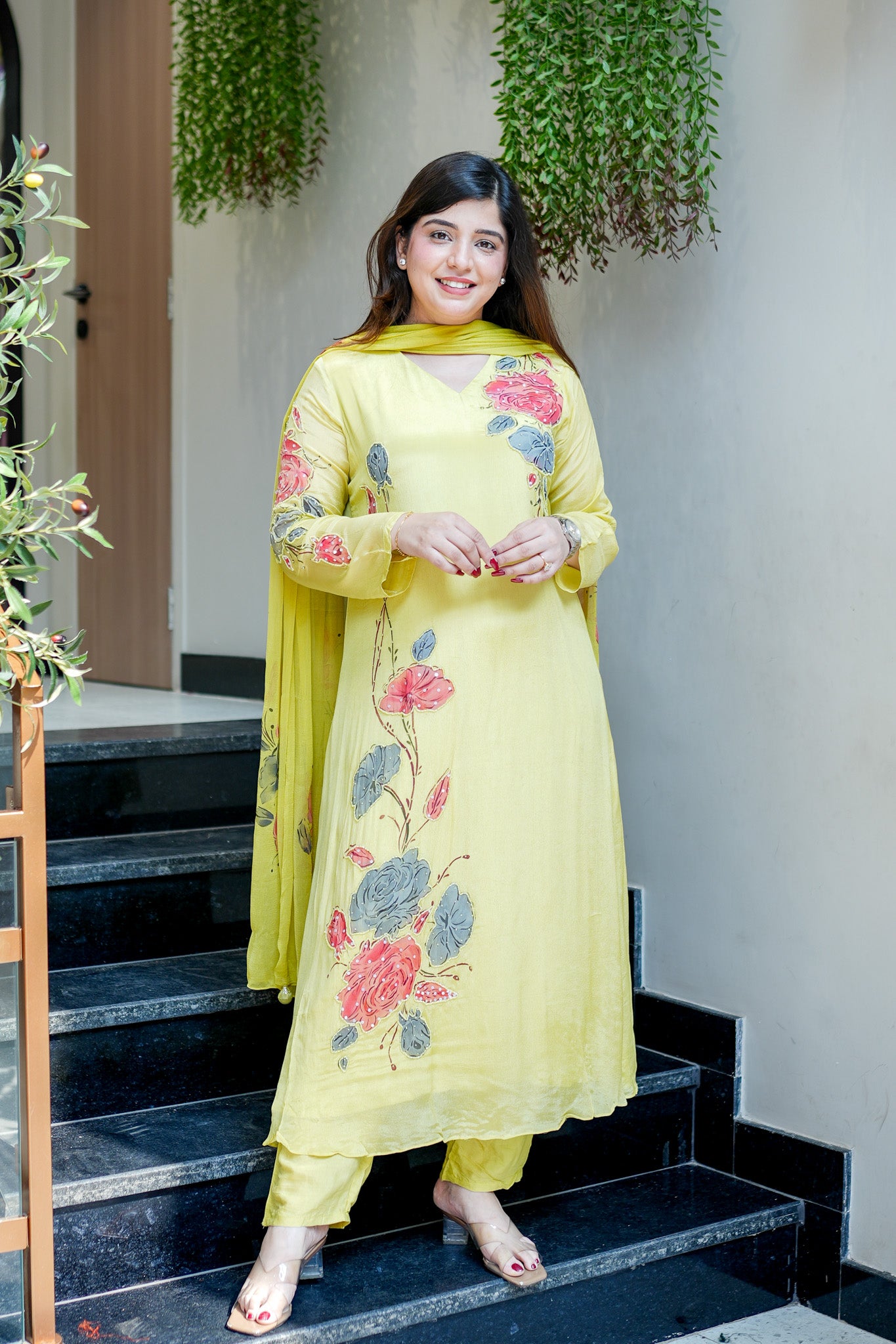 Veha Hand Painted Anarkali Suit Set
