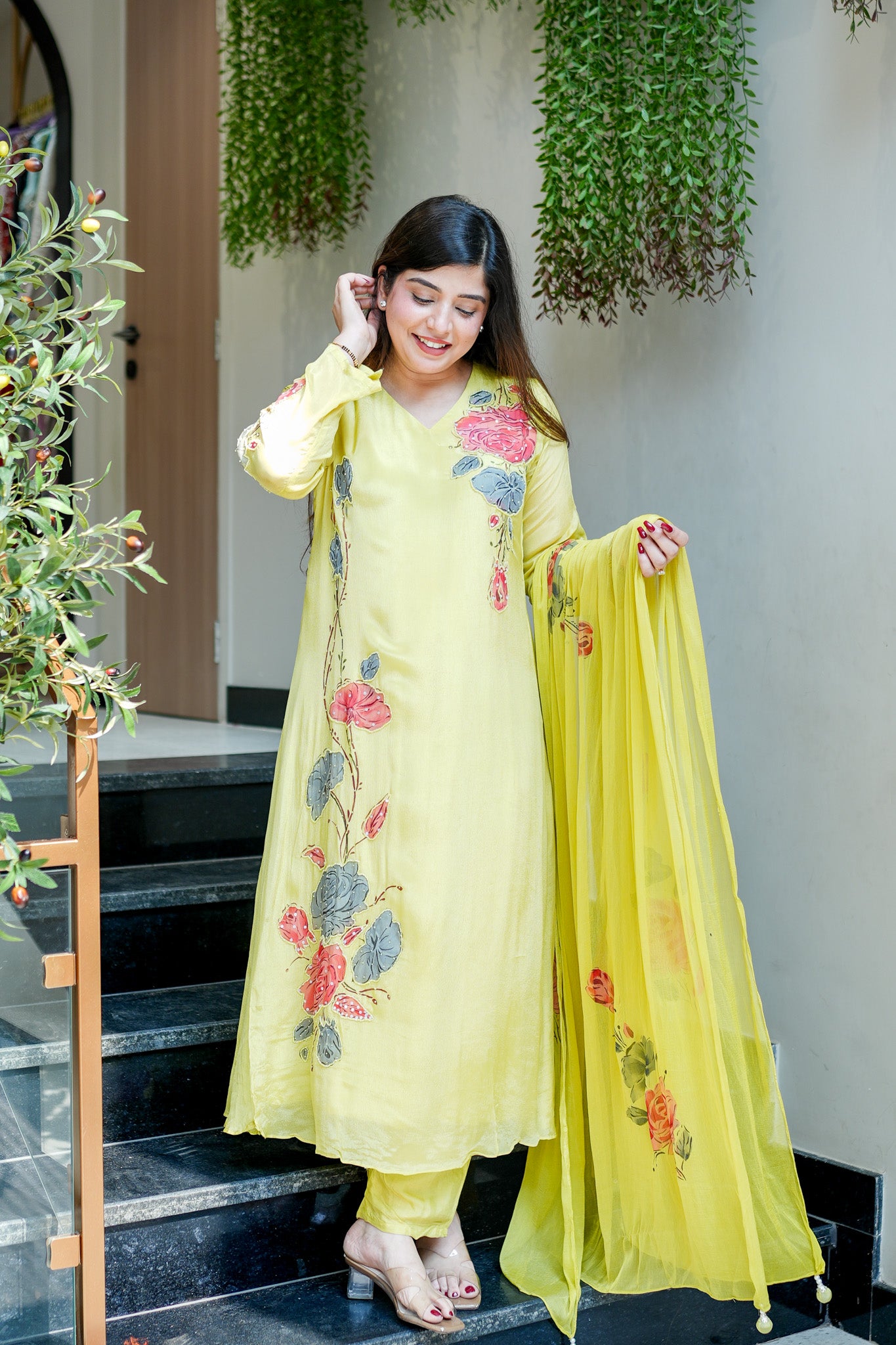 Veha Hand Painted Anarkali Suit Set