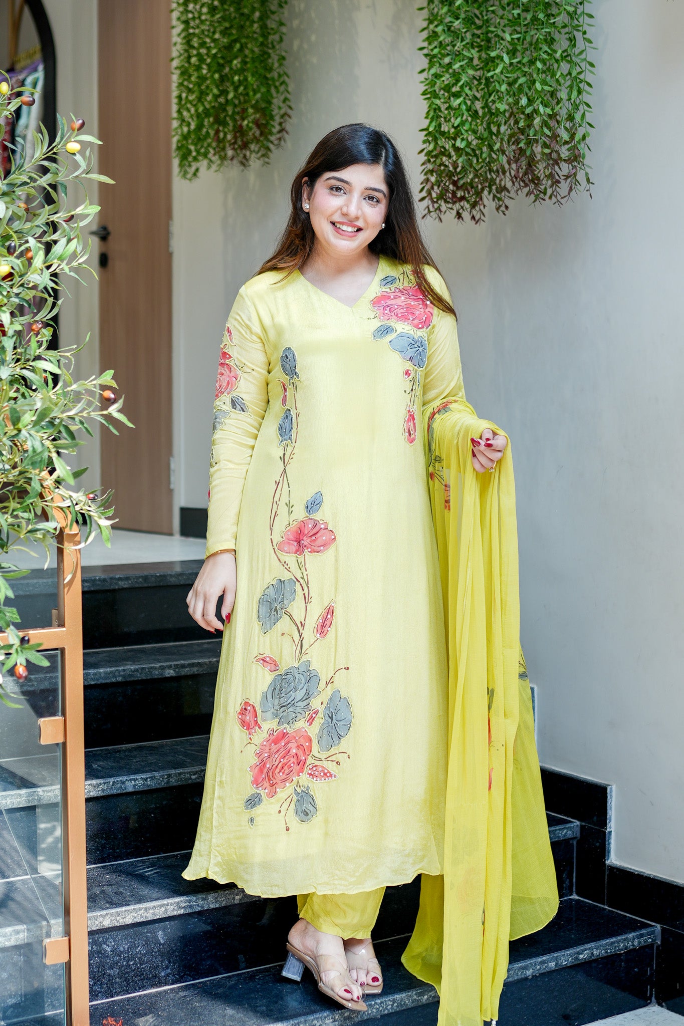 Veha Hand Painted Anarkali Suit Set