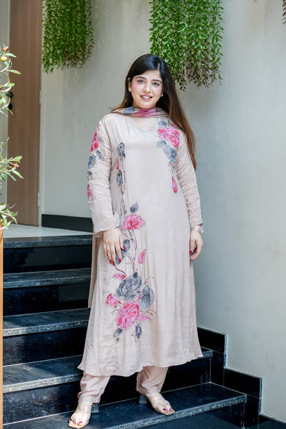 Veha Hand Painted Anarkali Suit Set