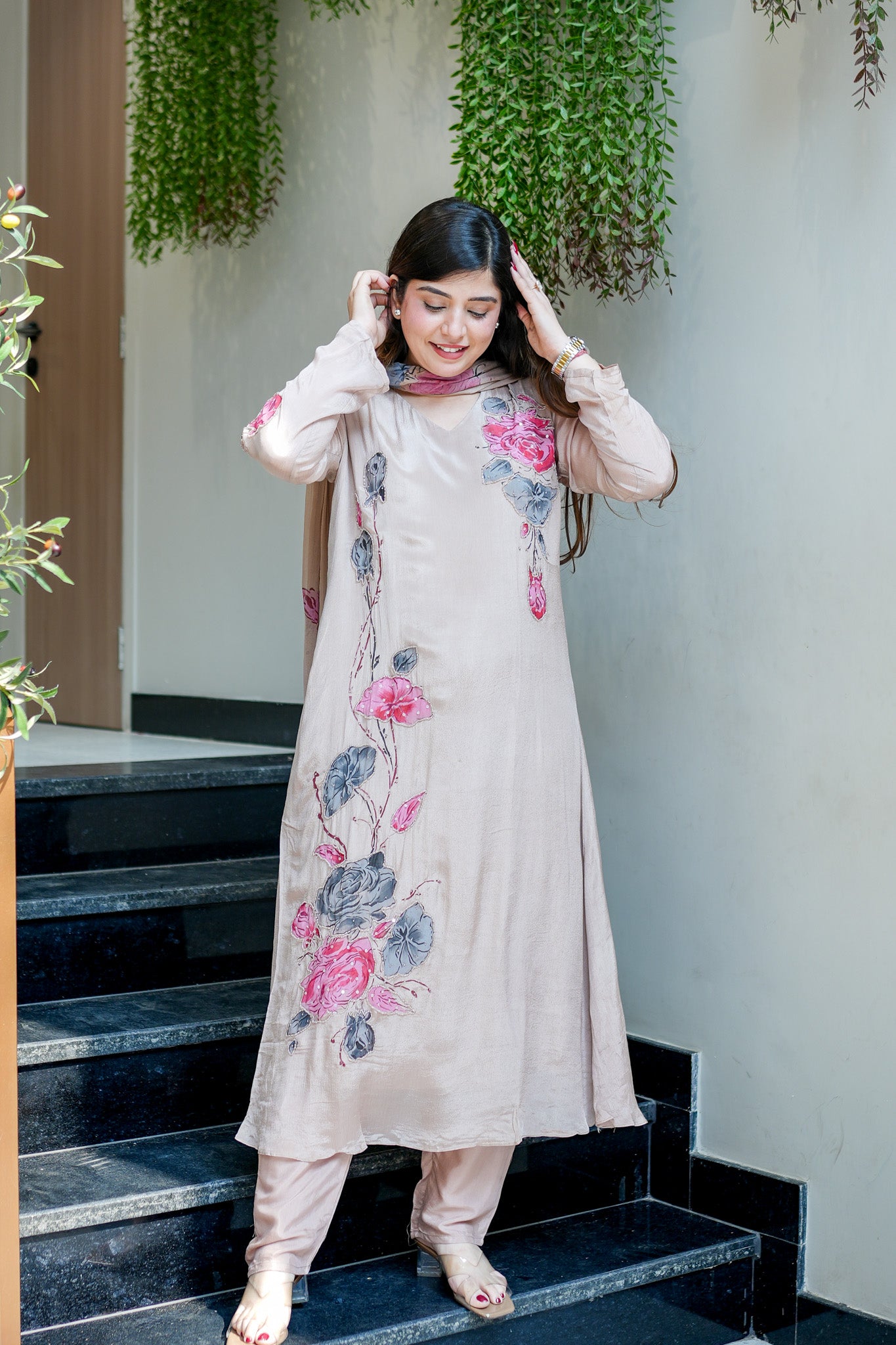 Veha Hand Painted Anarkali Suit Set