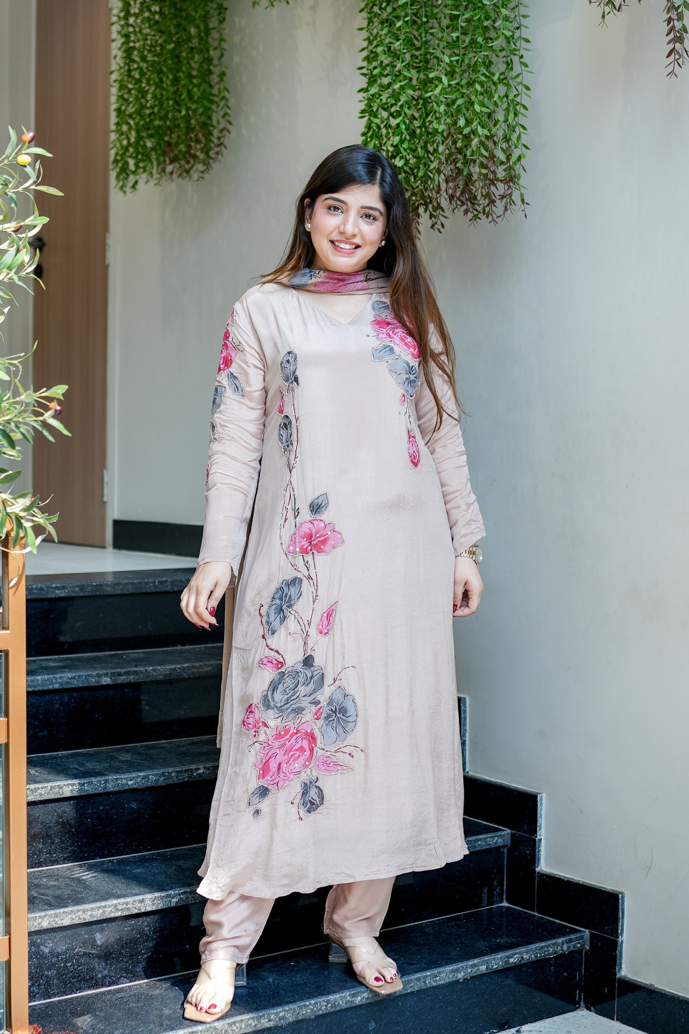 Veha Hand Painted Anarkali Suit Set