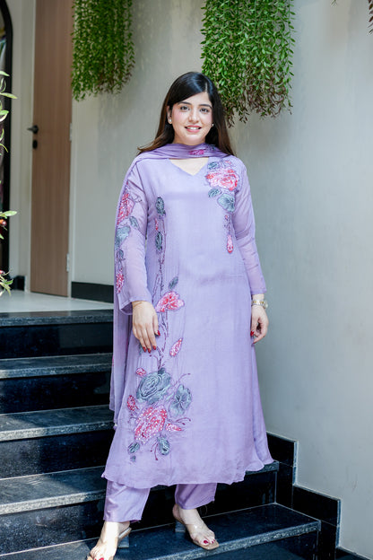 Veha Hand Painted Anarkali Suit Set