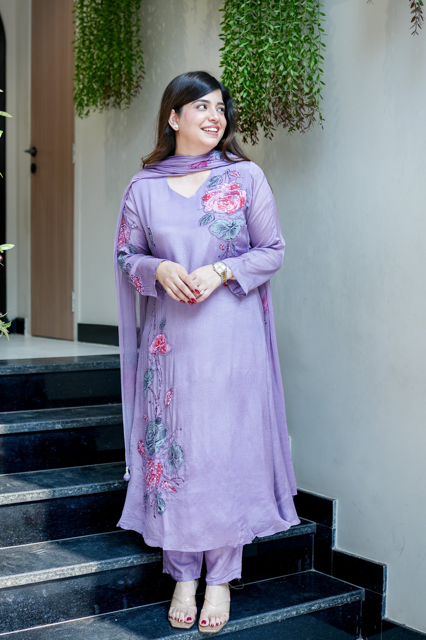Veha Hand Painted Anarkali Suit Set