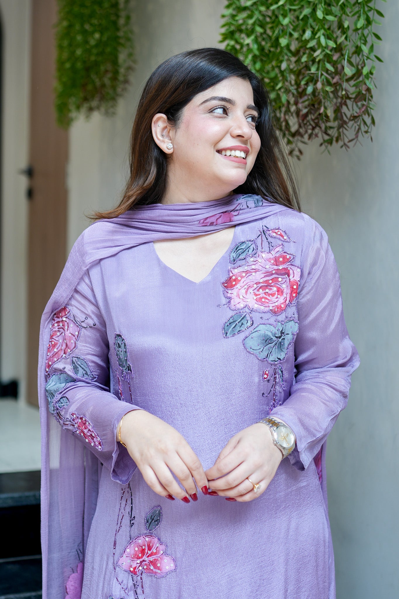 Veha Hand Painted Anarkali Suit Set