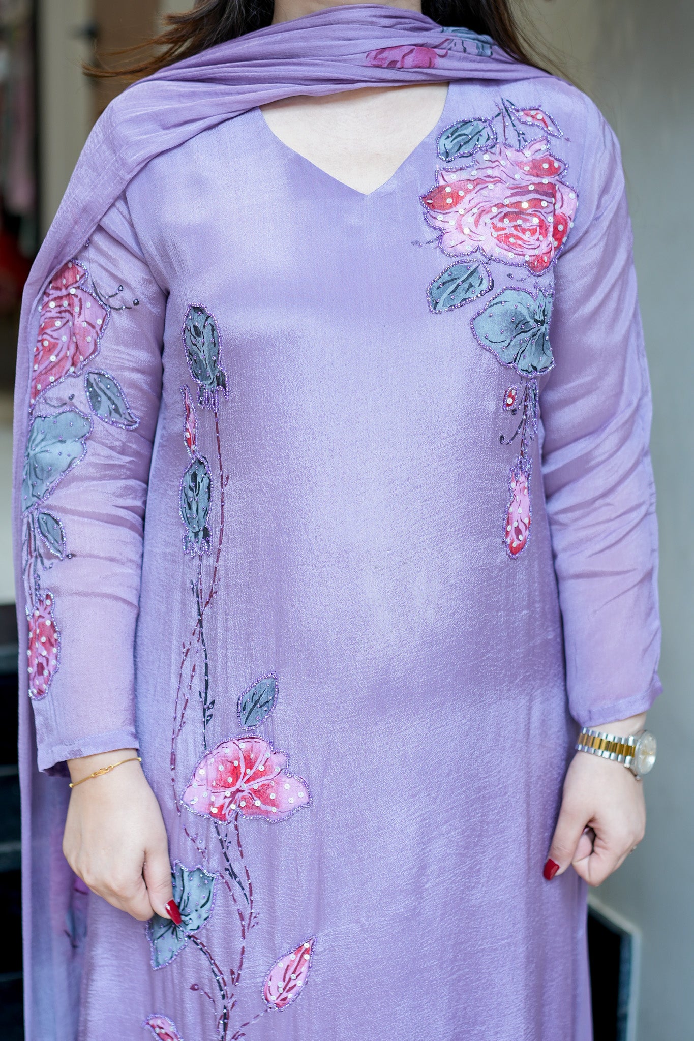 Veha Hand Painted Anarkali Suit Set